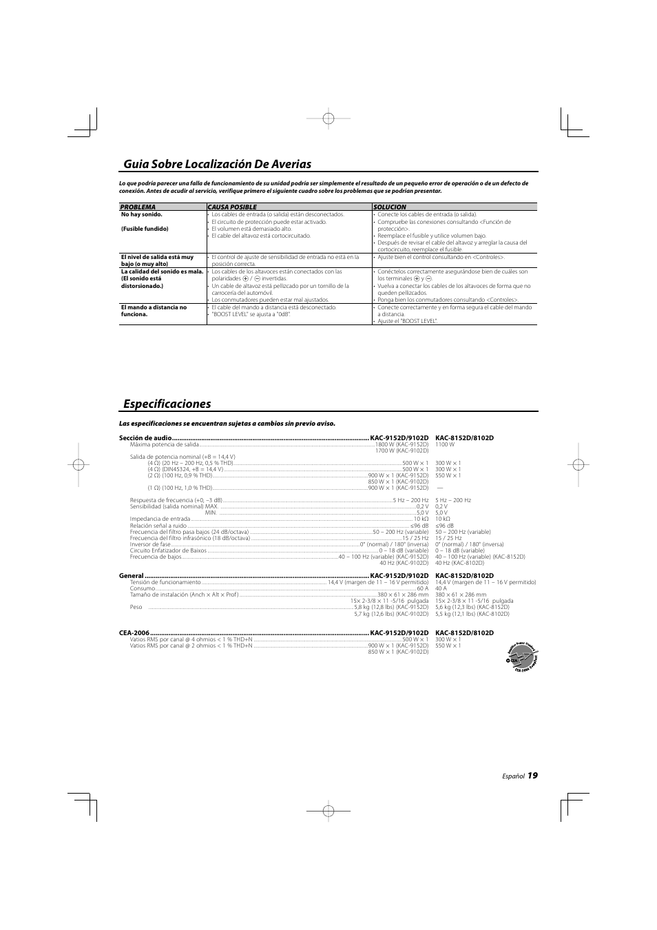 Kenwood KAC-8102D User Manual | Page 19 / 20