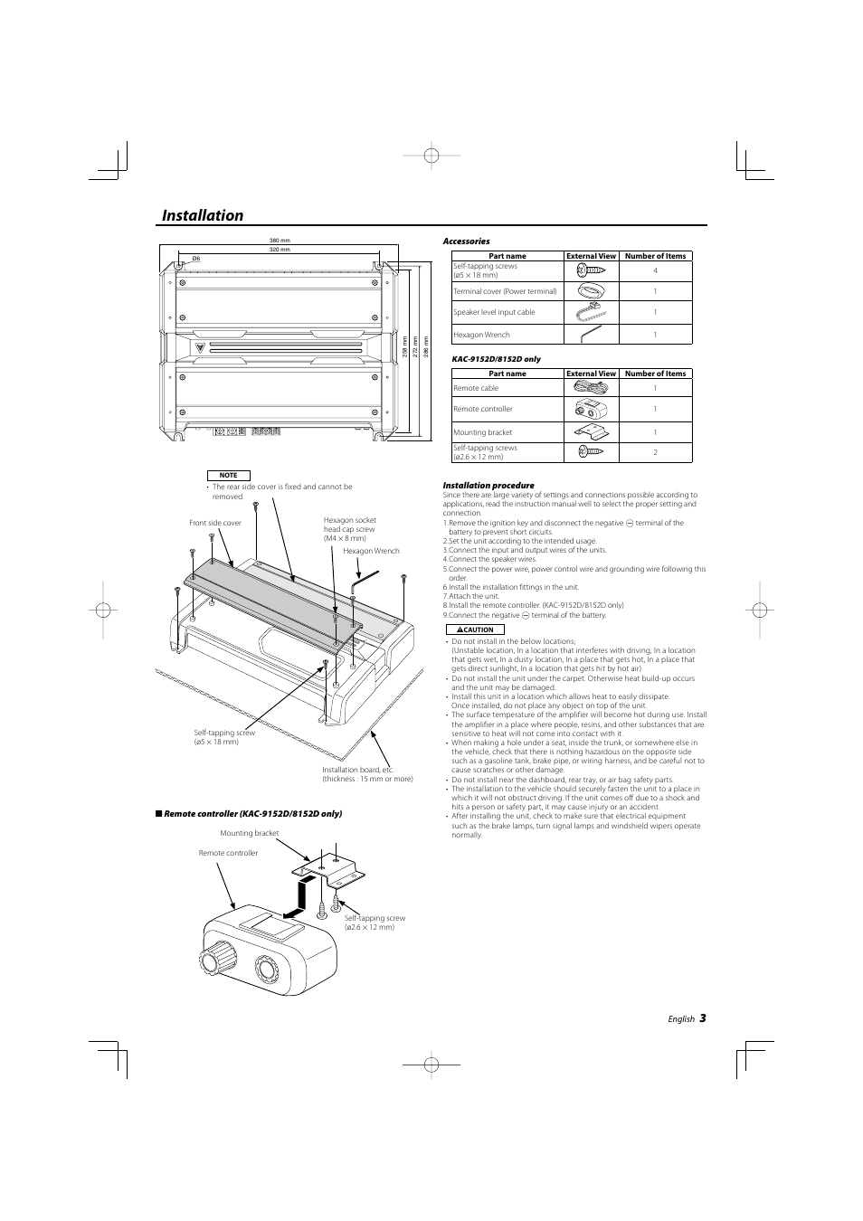 Installation | Kenwood KAC-8102D User Manual | Page 3 / 20