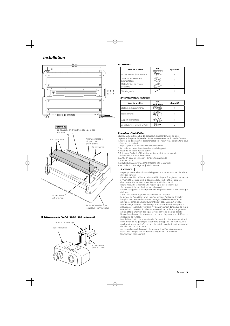 Installation | Kenwood KAC-8102D User Manual | Page 9 / 20