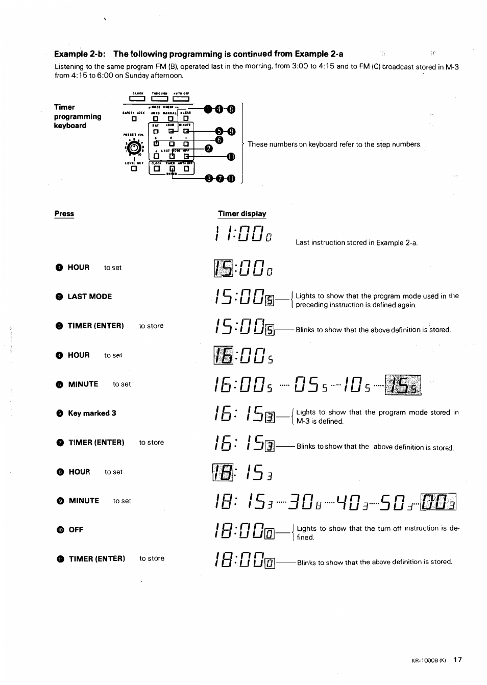 Timer, Press, I i'uud | Ud5 lu 5 | Kenwood KR-1000B User Manual | Page 17 / 25