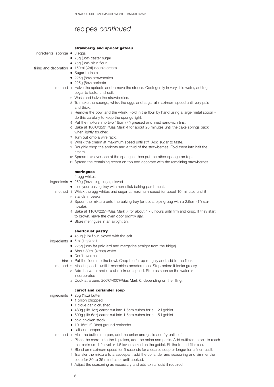 Recipes continued | Kenwood KMM700 Series User Manual | Page 9 / 10