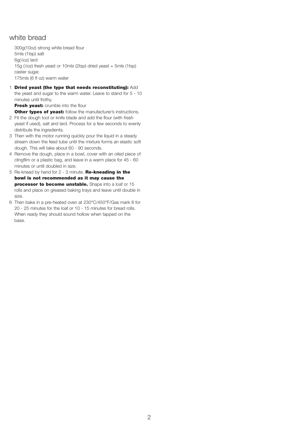 White bread | Kenwood FP210 User Manual | Page 7 / 8