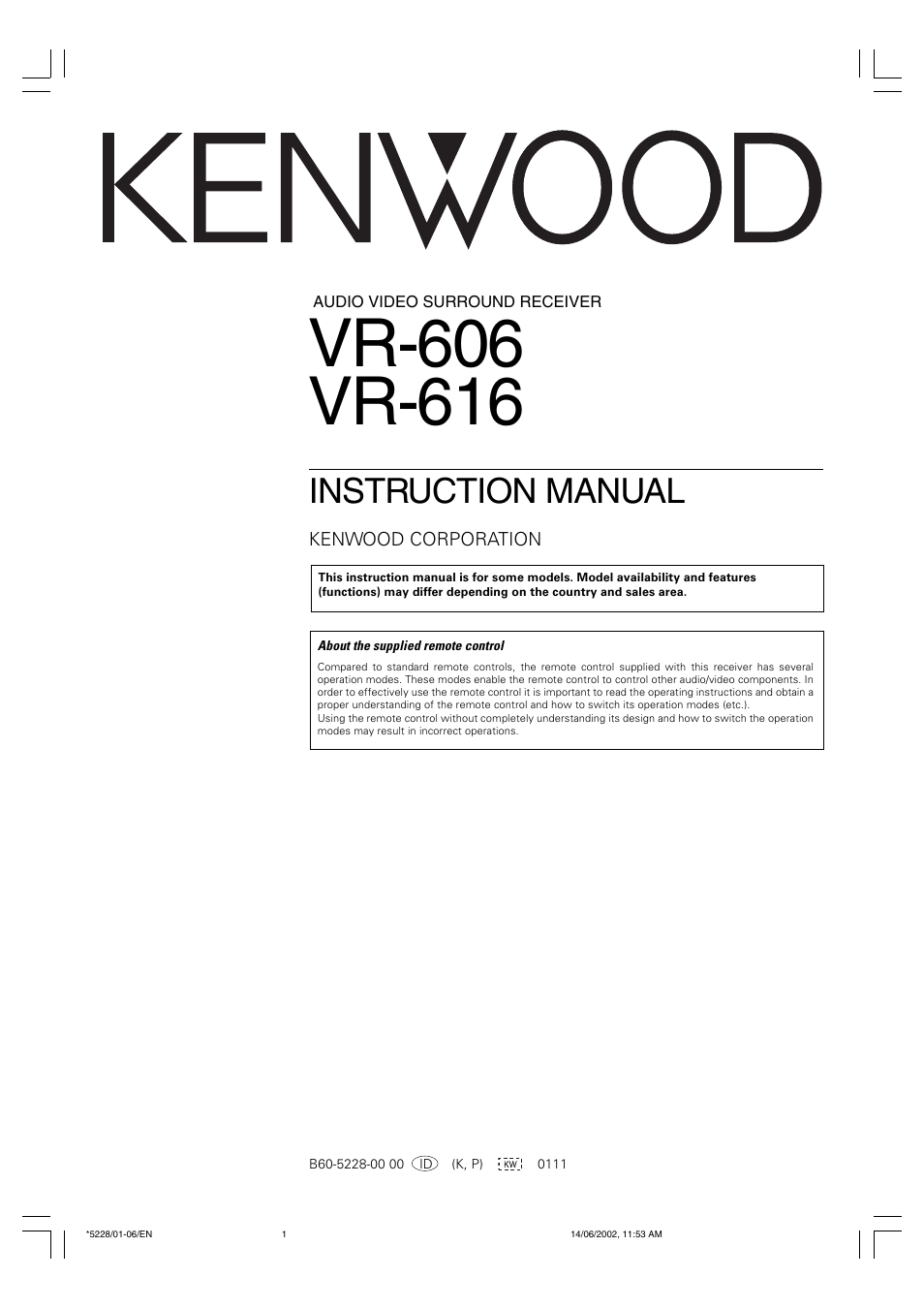 Kenwood VR-606 VR-616 User Manual | 36 pages