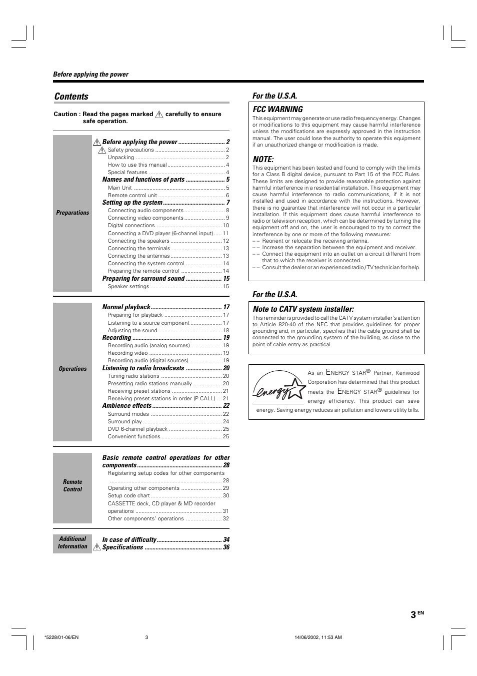 Kenwood VR-606 VR-616 User Manual | Page 3 / 36