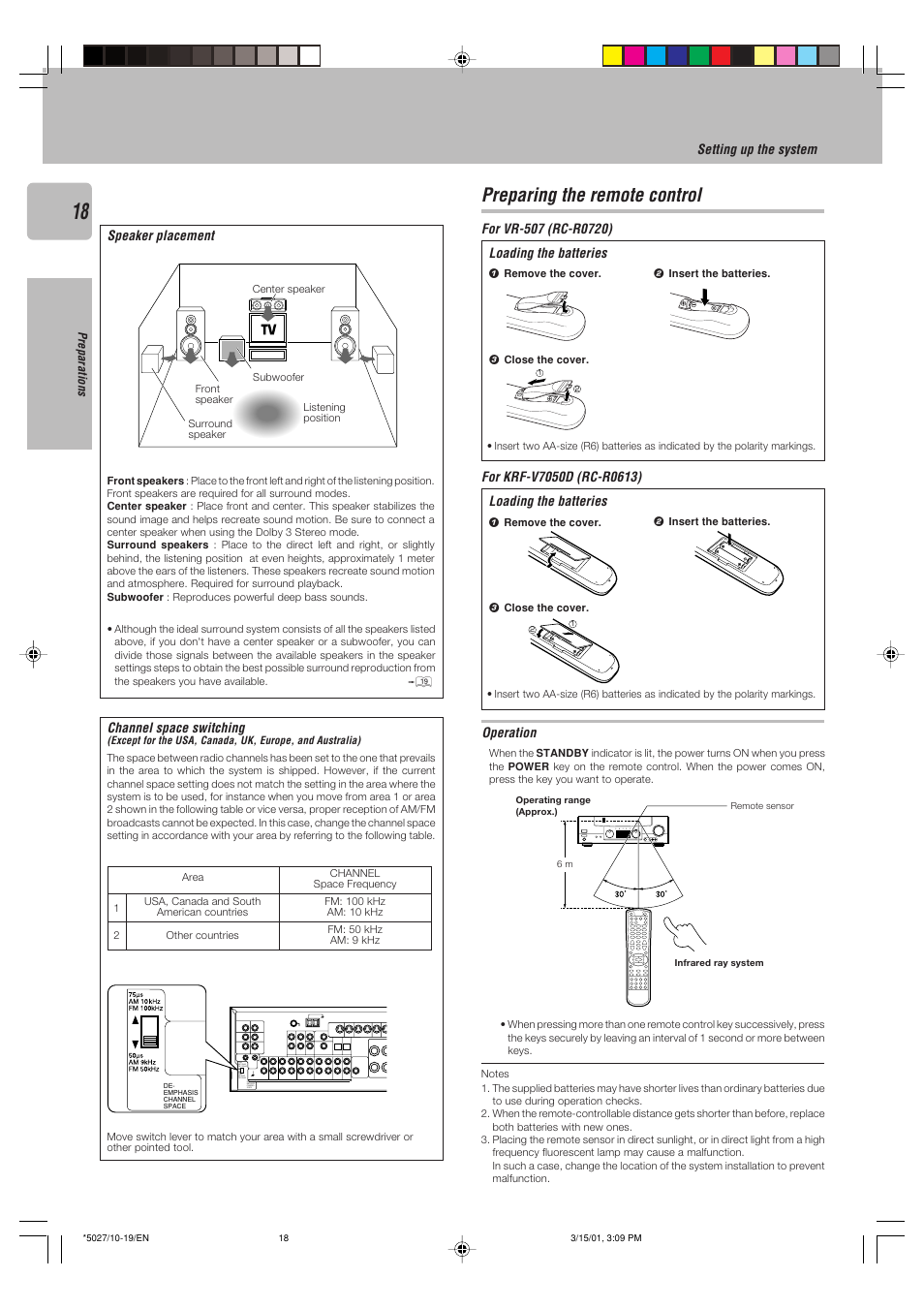 Preparing the remote control | Kenwood VR-507 User Manual | Page 18 / 48