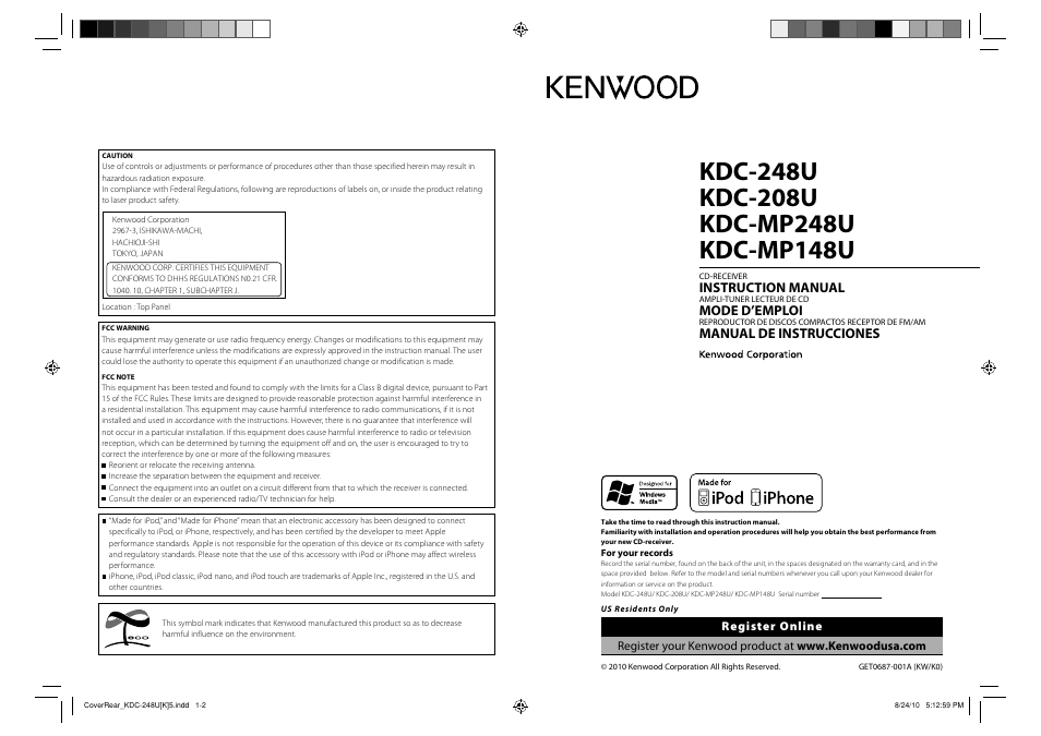 Kenwood KDC-208U User Manual | 43 pages