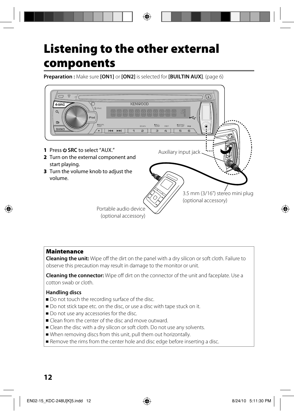 Listening to the other external components | Kenwood KDC-208U User Manual | Page 12 / 43