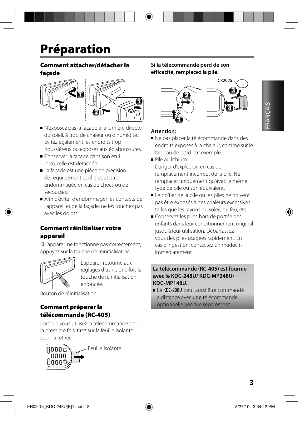 Préparation | Kenwood KDC-208U User Manual | Page 17 / 43