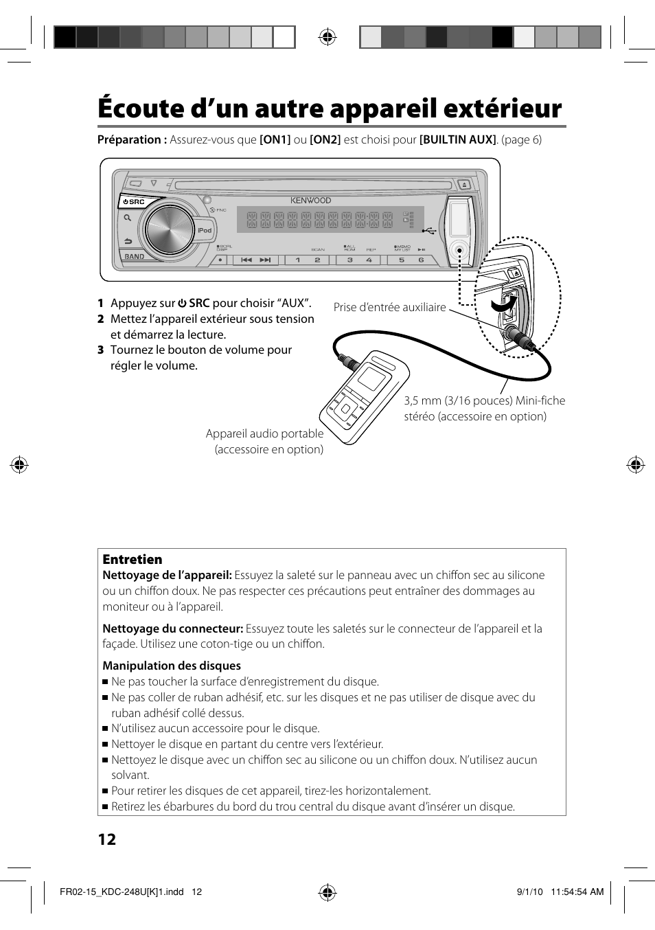 Écoute d’un autre appareil extérieur | Kenwood KDC-208U User Manual | Page 26 / 43