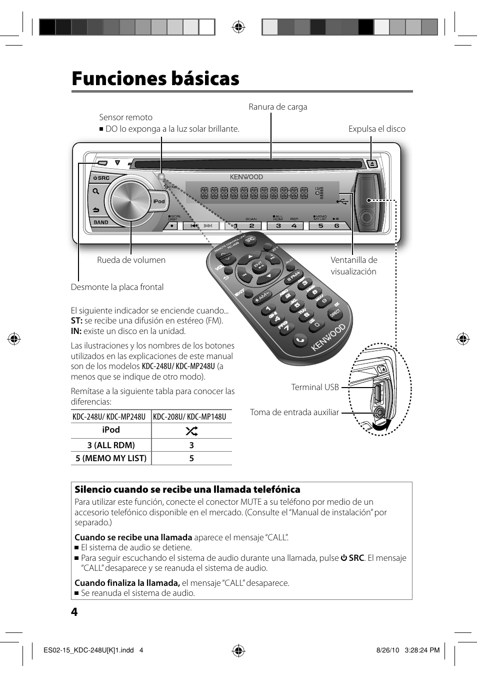 Funciones básicas | Kenwood KDC-208U User Manual | Page 32 / 43