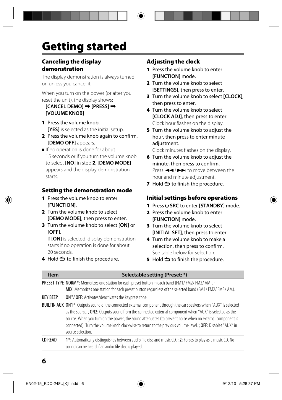 Getting started | Kenwood KDC-208U User Manual | Page 6 / 43