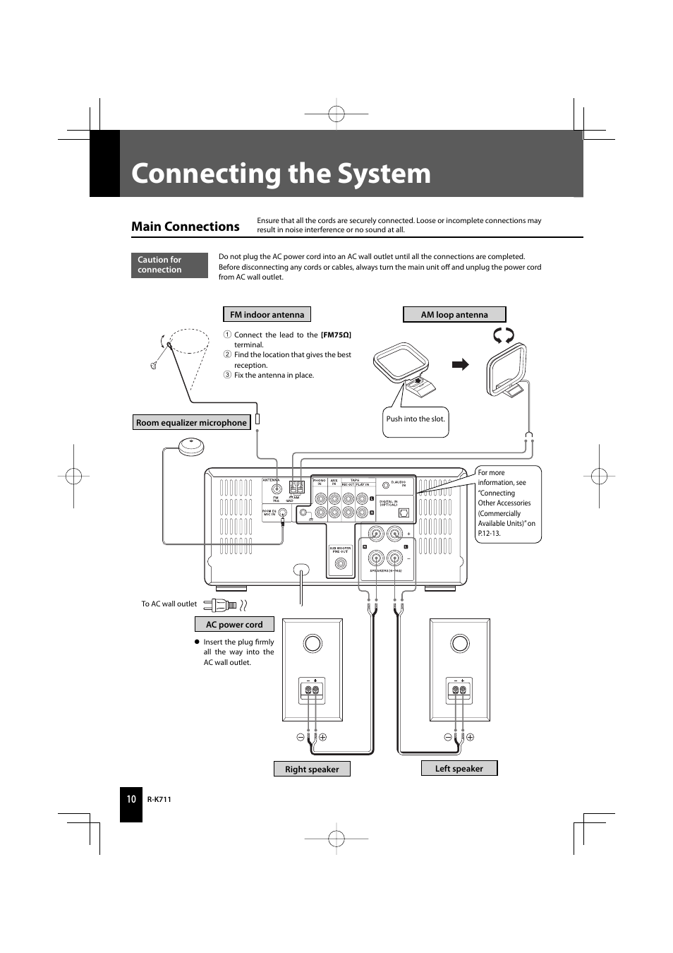 Connecting the system, Main connections | Kenwood R-K711 User Manual | Page 10 / 80