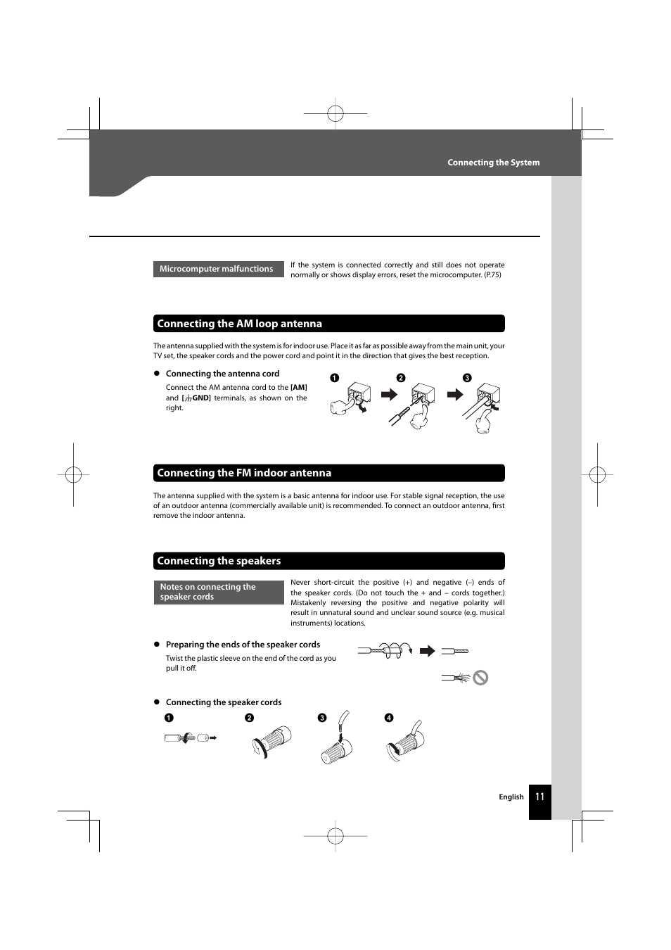 Connecting the fm indoor antenna, Connecting the speakers, Connecting the am loop antenna | Kenwood R-K711 User Manual | Page 11 / 80