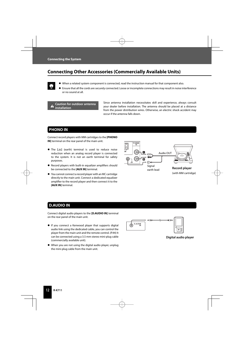 D.audio in, Phono in | Kenwood R-K711 User Manual | Page 12 / 80