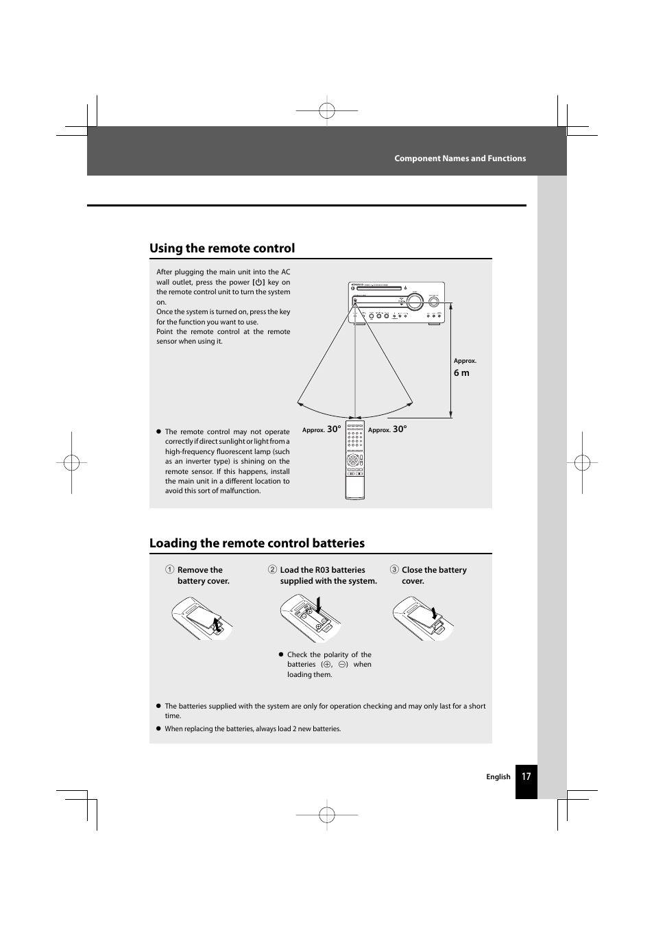 Loading the remote control batteries, Using the remote control | Kenwood R-K711 User Manual | Page 17 / 80