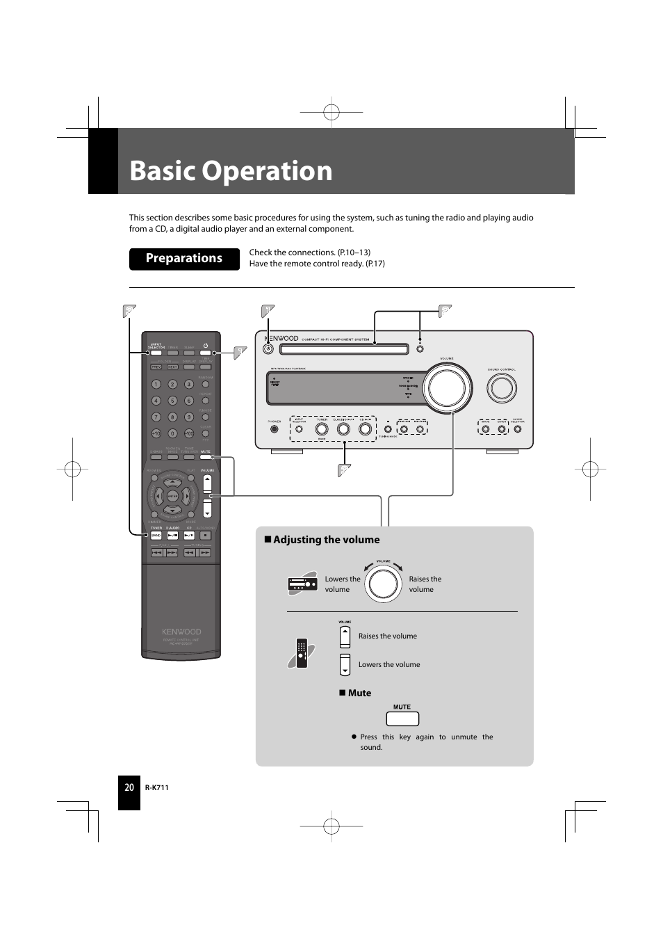 Basic operation, Preparations | Kenwood R-K711 User Manual | Page 20 / 80