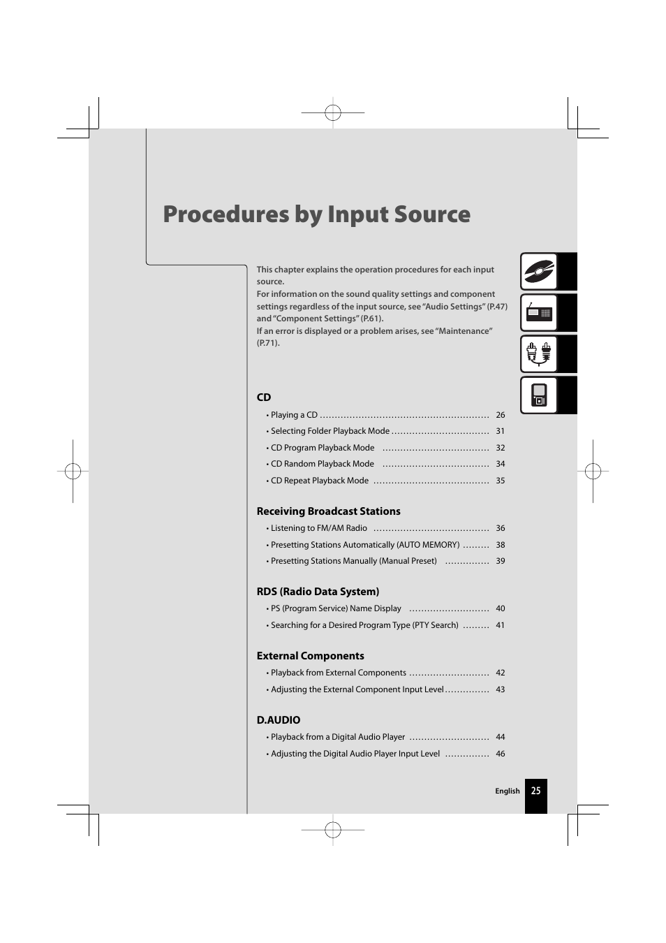 Procedures by input source | Kenwood R-K711 User Manual | Page 25 / 80