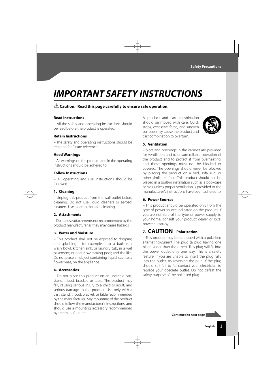 Important safety instructions, Caution | Kenwood R-K711 User Manual | Page 3 / 80