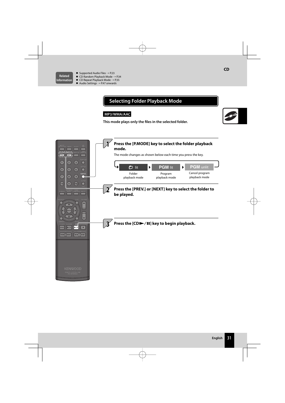 Selecting folder playback mode | Kenwood R-K711 User Manual | Page 31 / 80