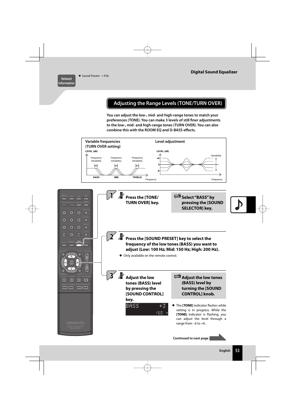 Adjusting the range levels (tone/turn over) | Kenwood R-K711 User Manual | Page 53 / 80