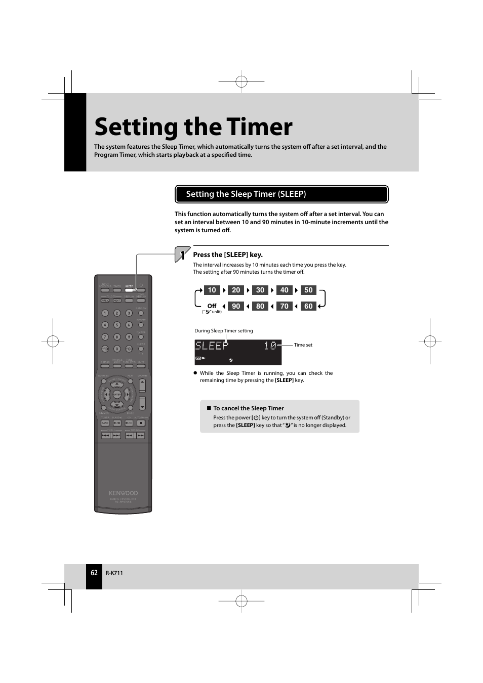 Setting the timer | Kenwood R-K711 User Manual | Page 62 / 80