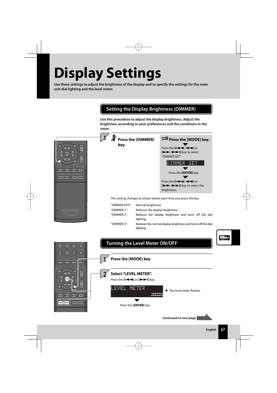 Display settings | Kenwood R-K711 User Manual | Page 67 / 80