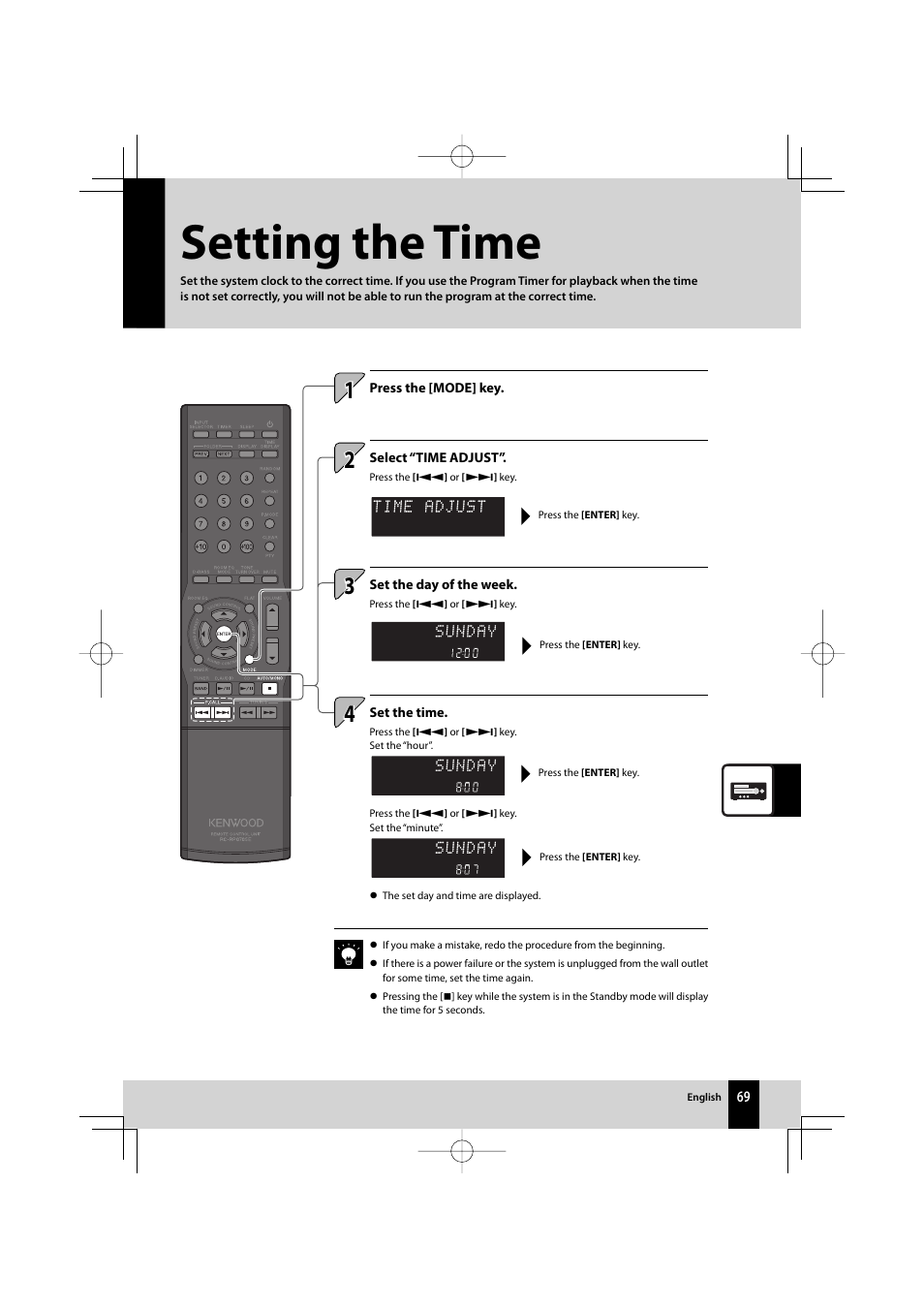 Setting the time | Kenwood R-K711 User Manual | Page 69 / 80