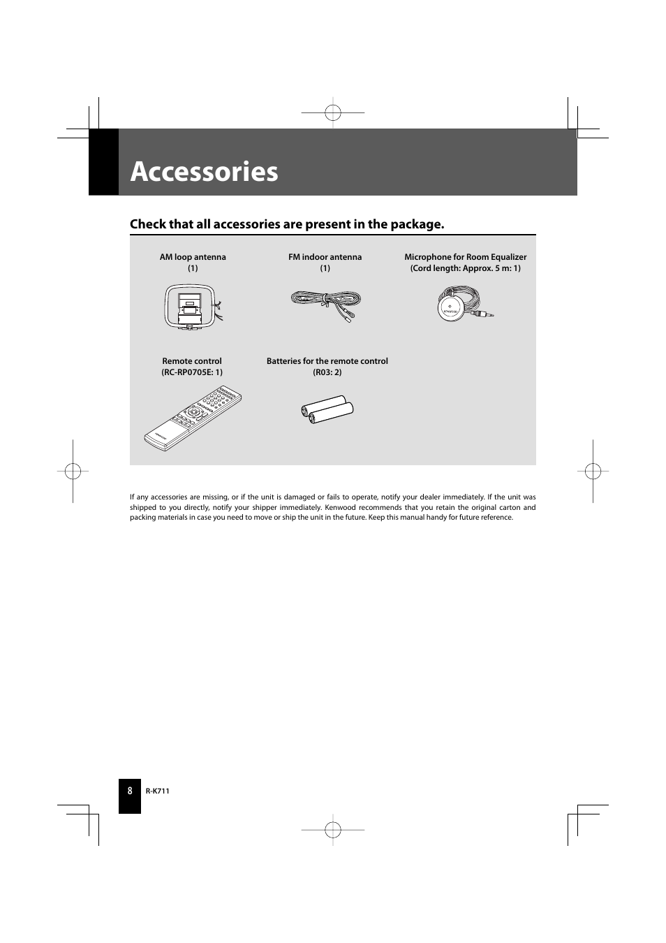 Accessories | Kenwood R-K711 User Manual | Page 8 / 80