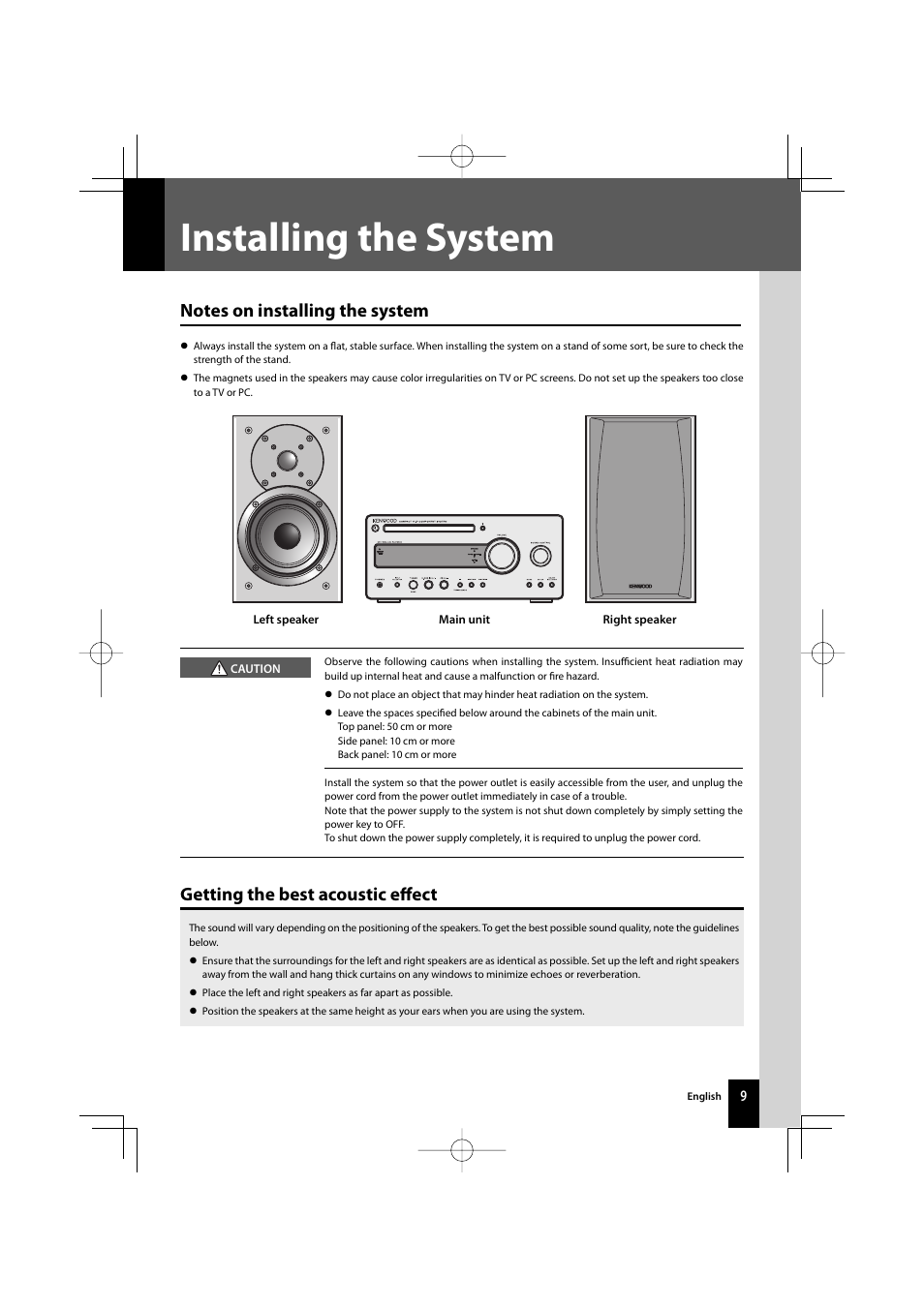 Installing the system, Getting the best acoustic eff ect | Kenwood R-K711 User Manual | Page 9 / 80