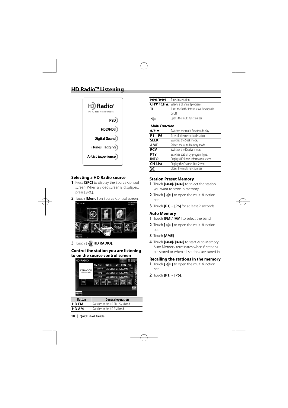 Hd radio™ listening | Kenwood DNX9980HD User Manual | Page 10 / 92