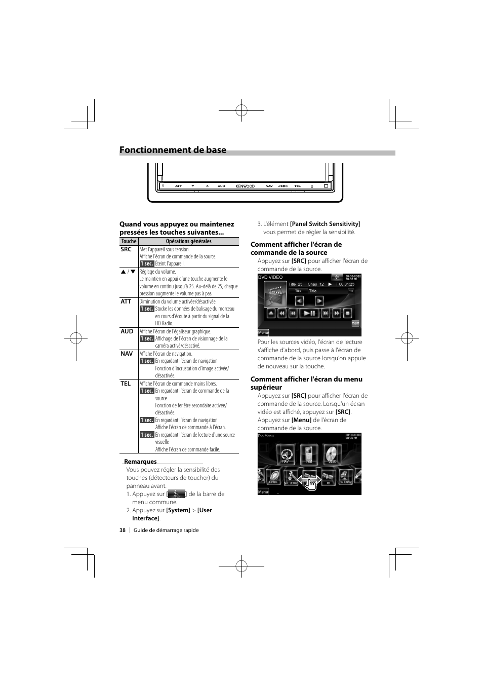 Fonctionnement de base | Kenwood DNX9980HD User Manual | Page 38 / 92