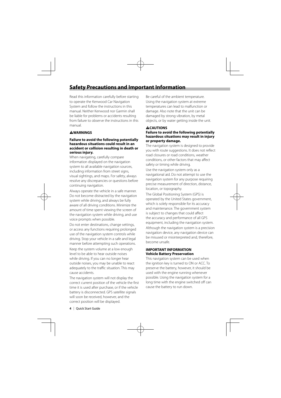 Safety precautions and important information | Kenwood DNX9980HD User Manual | Page 4 / 92