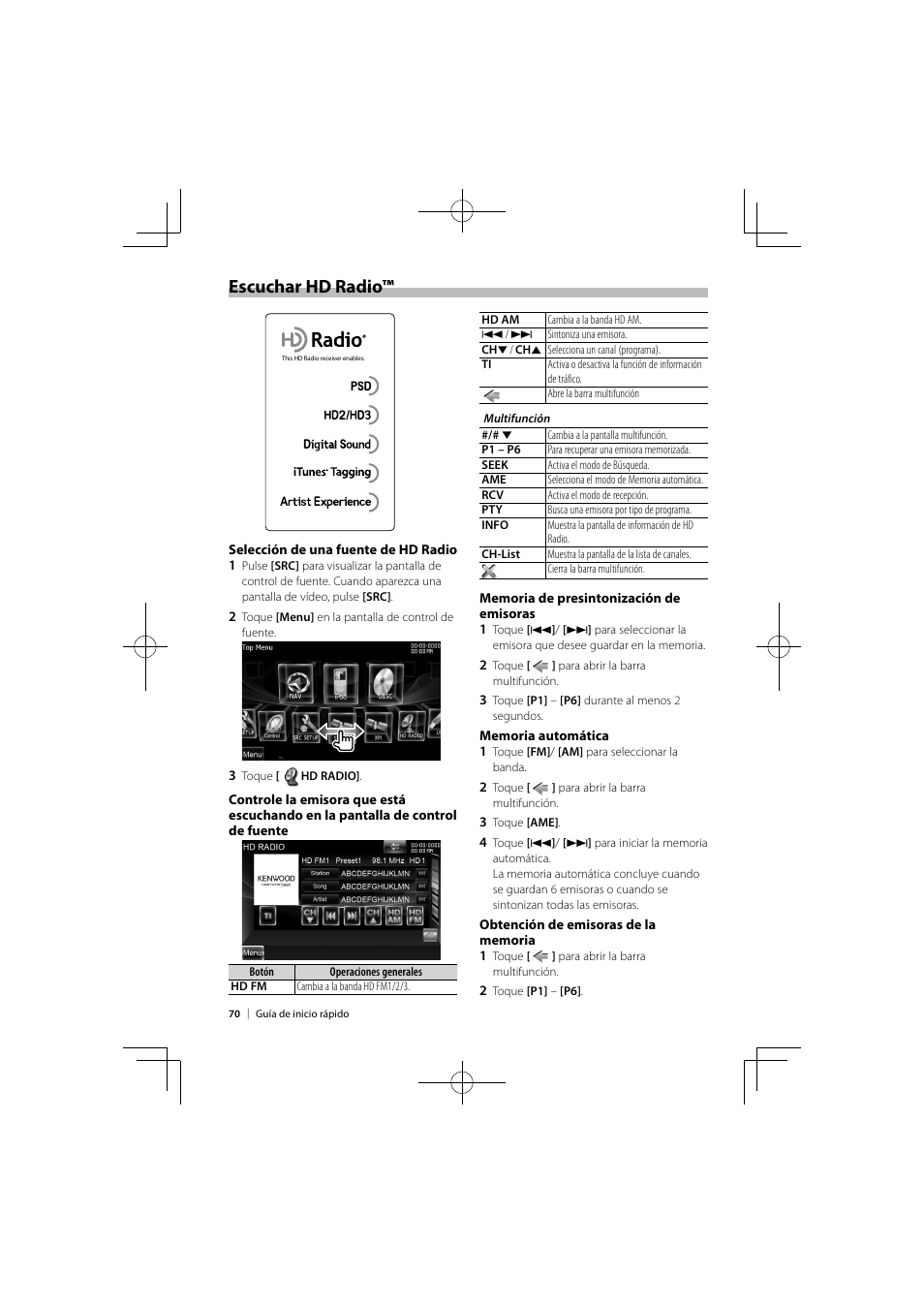 Escuchar hd radio | Kenwood DNX9980HD User Manual | Page 70 / 92