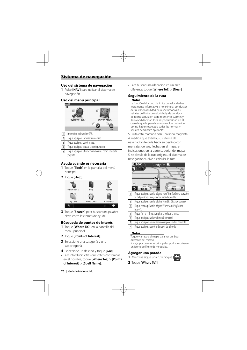 Sistema de navegación | Kenwood DNX9980HD User Manual | Page 76 / 92