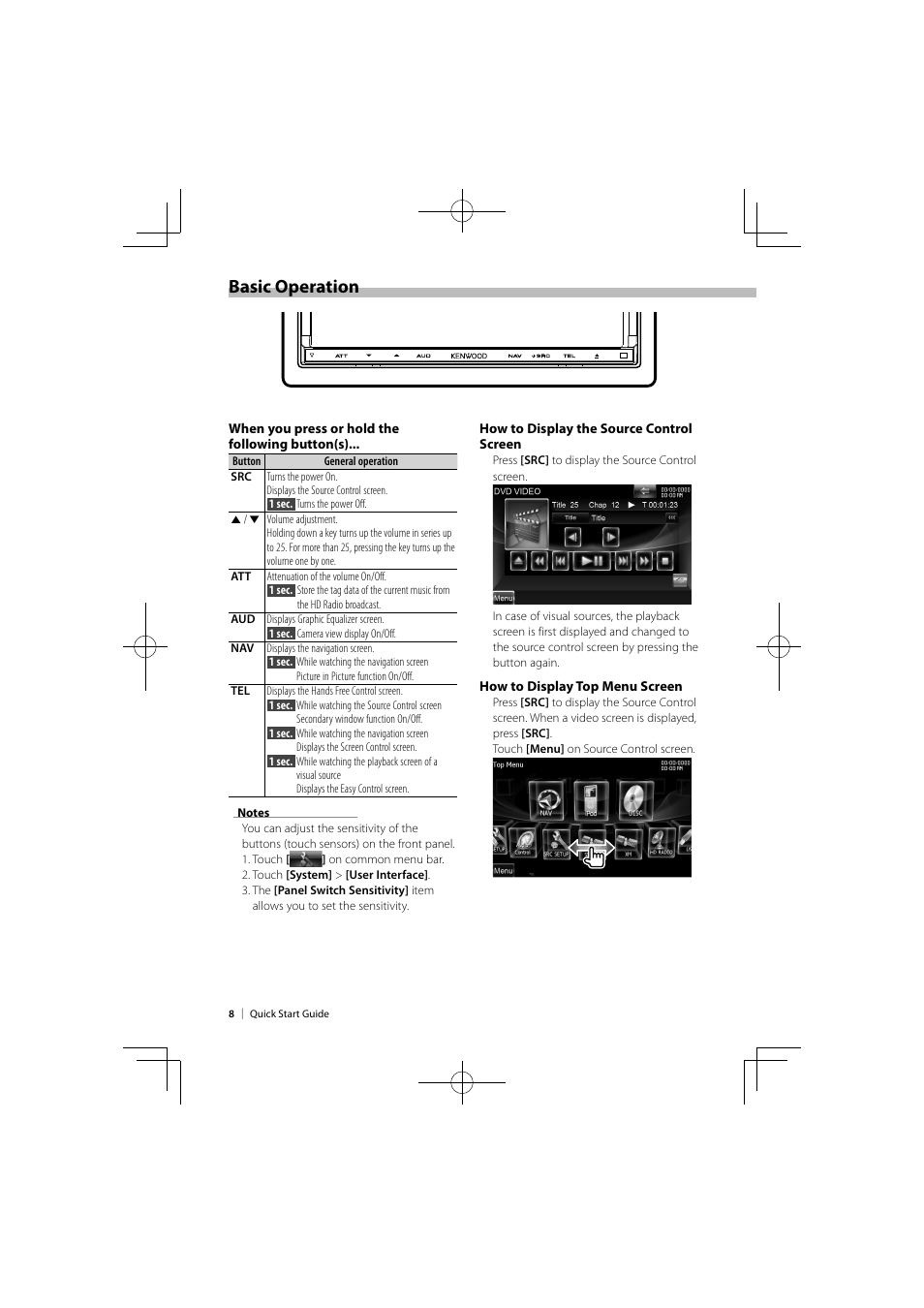 Basic operation | Kenwood DNX9980HD User Manual | Page 8 / 92