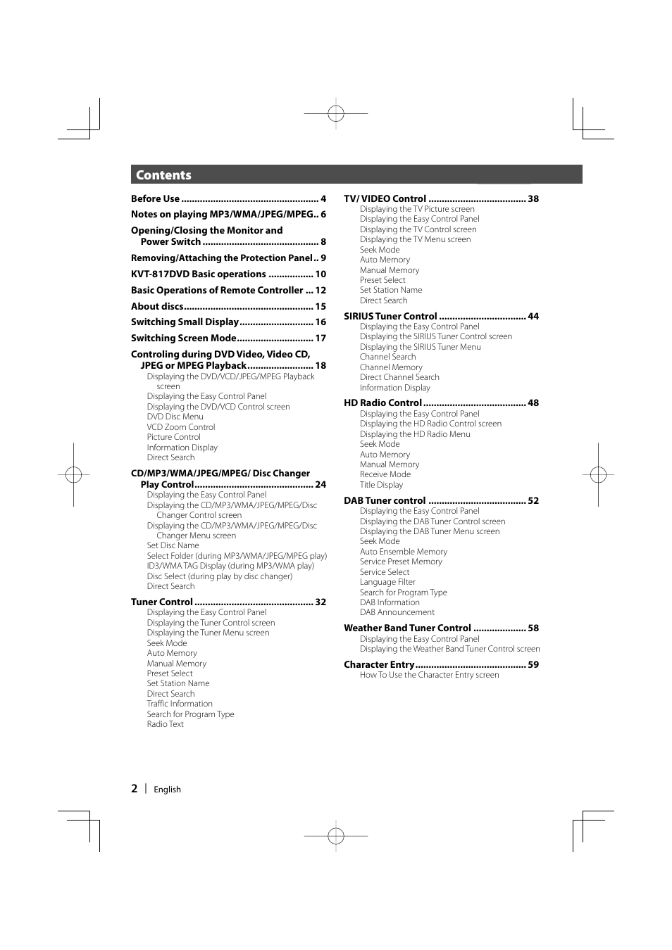 Kenwood Excelon KVT-817DVD User Manual | Page 2 / 112