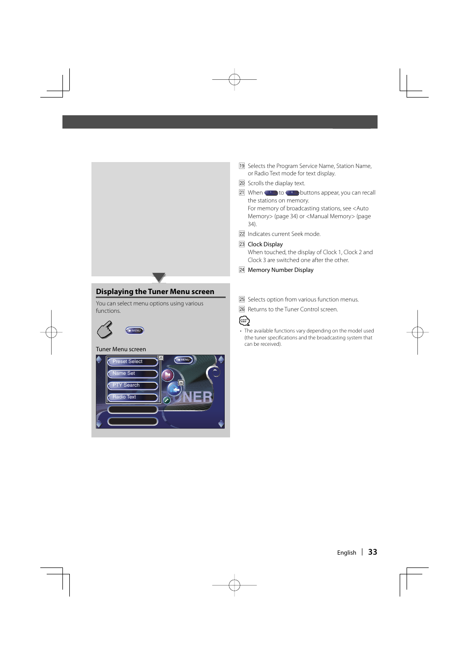 Displaying the tuner menu screen | Kenwood Excelon KVT-817DVD User Manual | Page 33 / 112