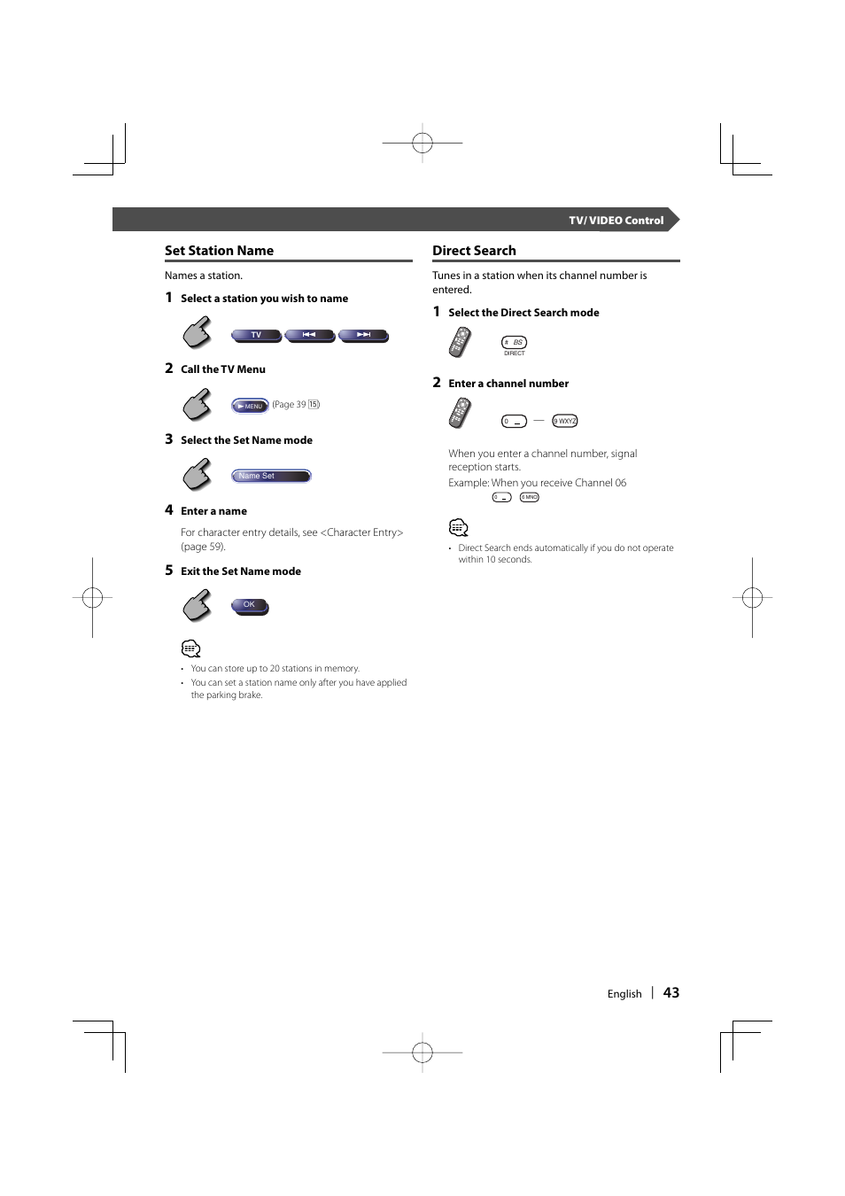 Set station name, Direct search | Kenwood Excelon KVT-817DVD User Manual | Page 43 / 112