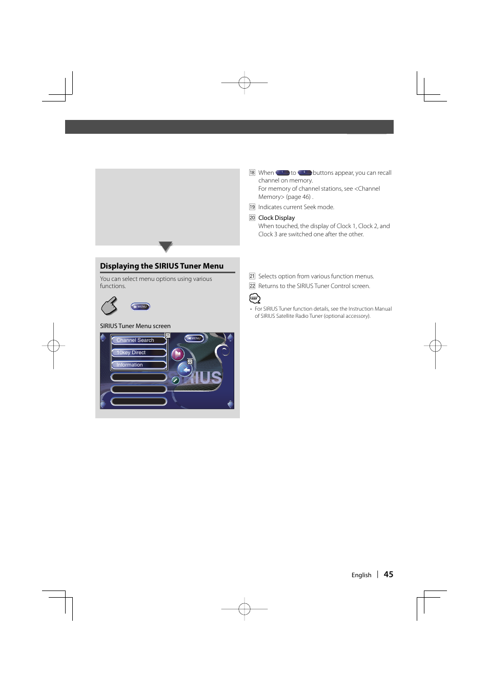 Displaying the sirius tuner menu | Kenwood Excelon KVT-817DVD User Manual | Page 45 / 112