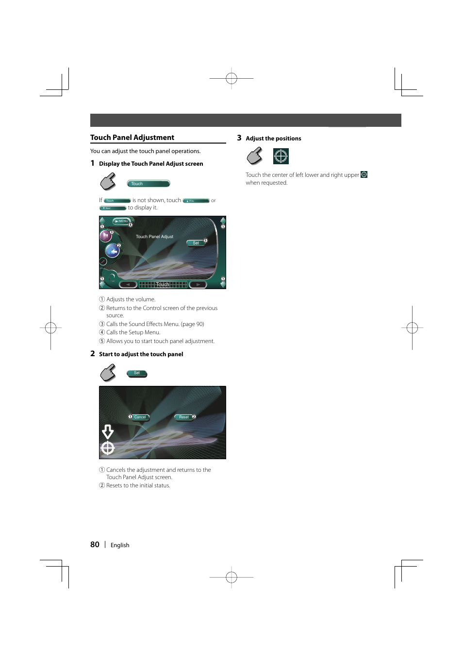 Touch panel adjustment | Kenwood Excelon KVT-817DVD User Manual | Page 80 / 112