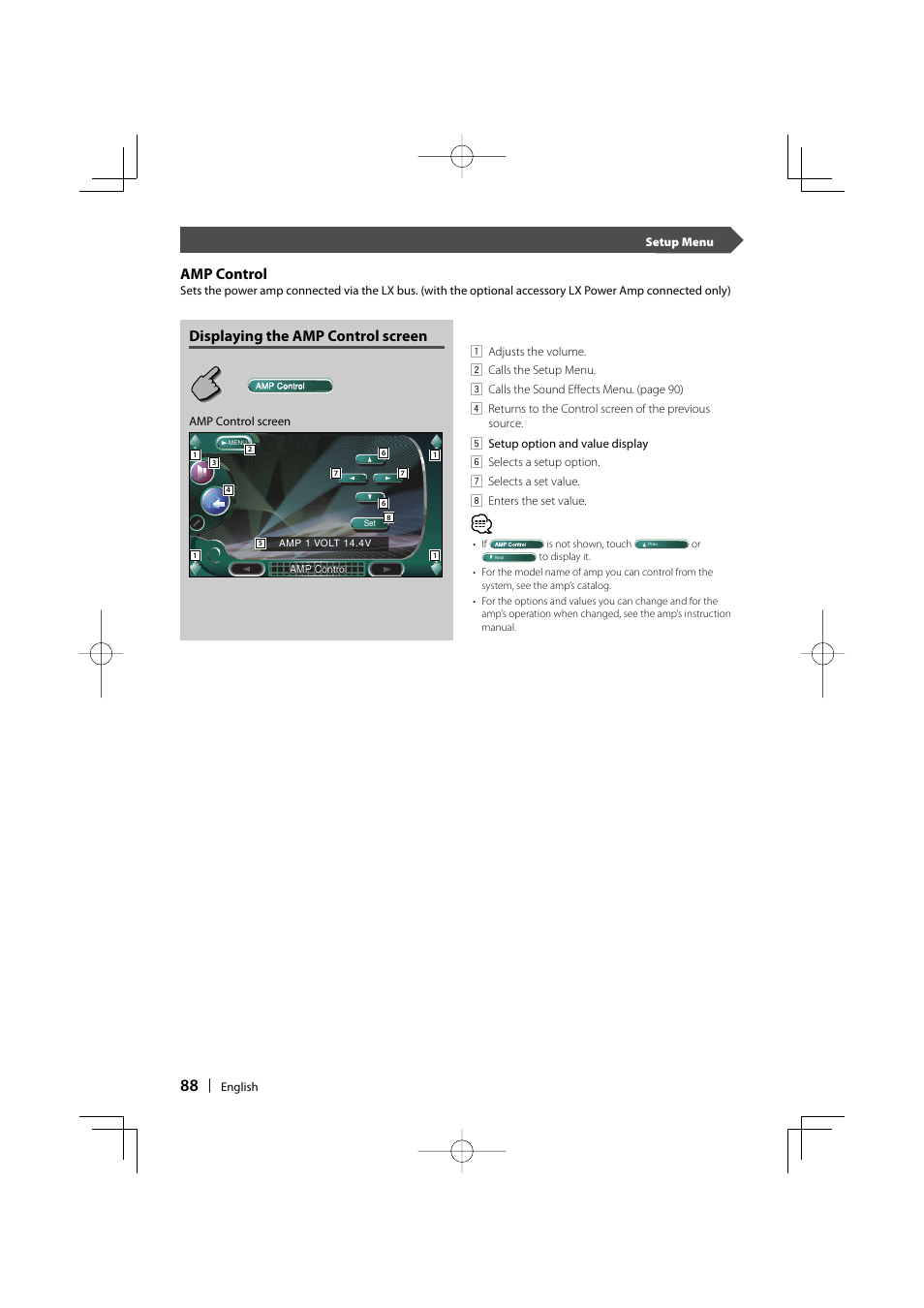 Amp control, Displaying the amp control screen | Kenwood Excelon KVT-817DVD User Manual | Page 88 / 112
