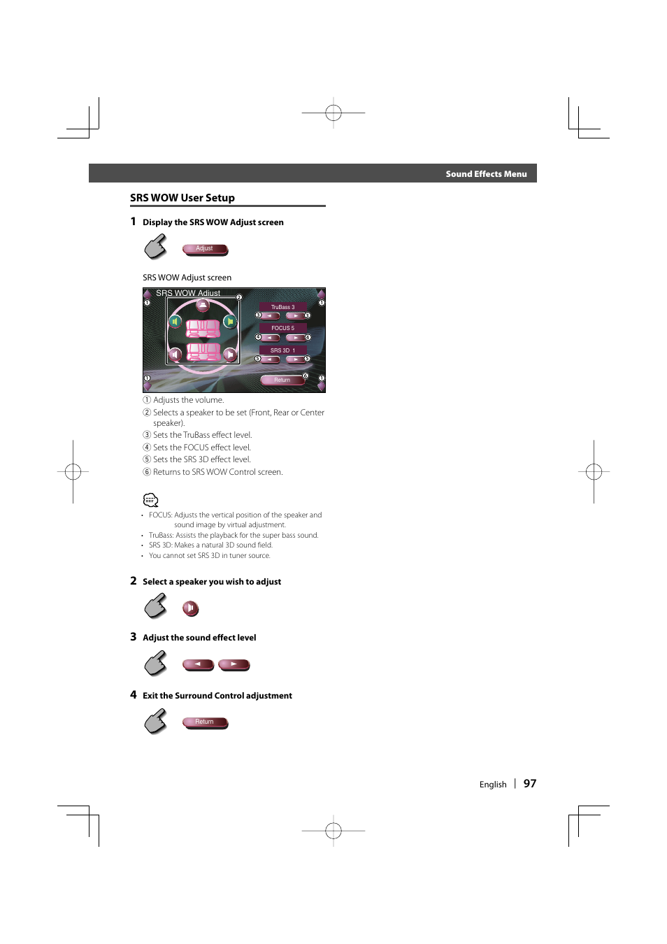 Srs wow user setup | Kenwood Excelon KVT-817DVD User Manual | Page 97 / 112