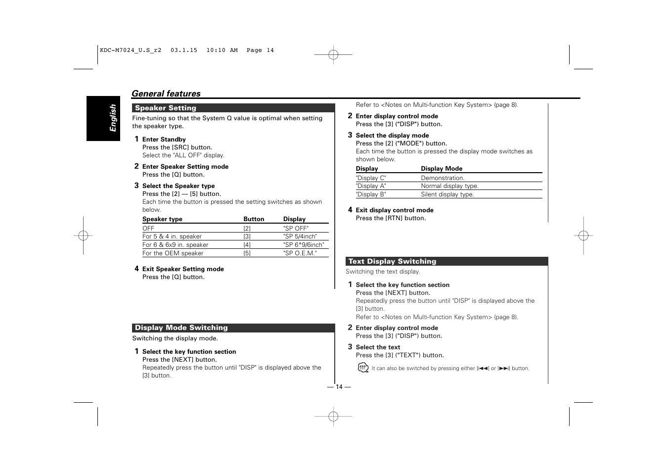 Kenwood KDC-7024 User Manual | Page 14 / 52