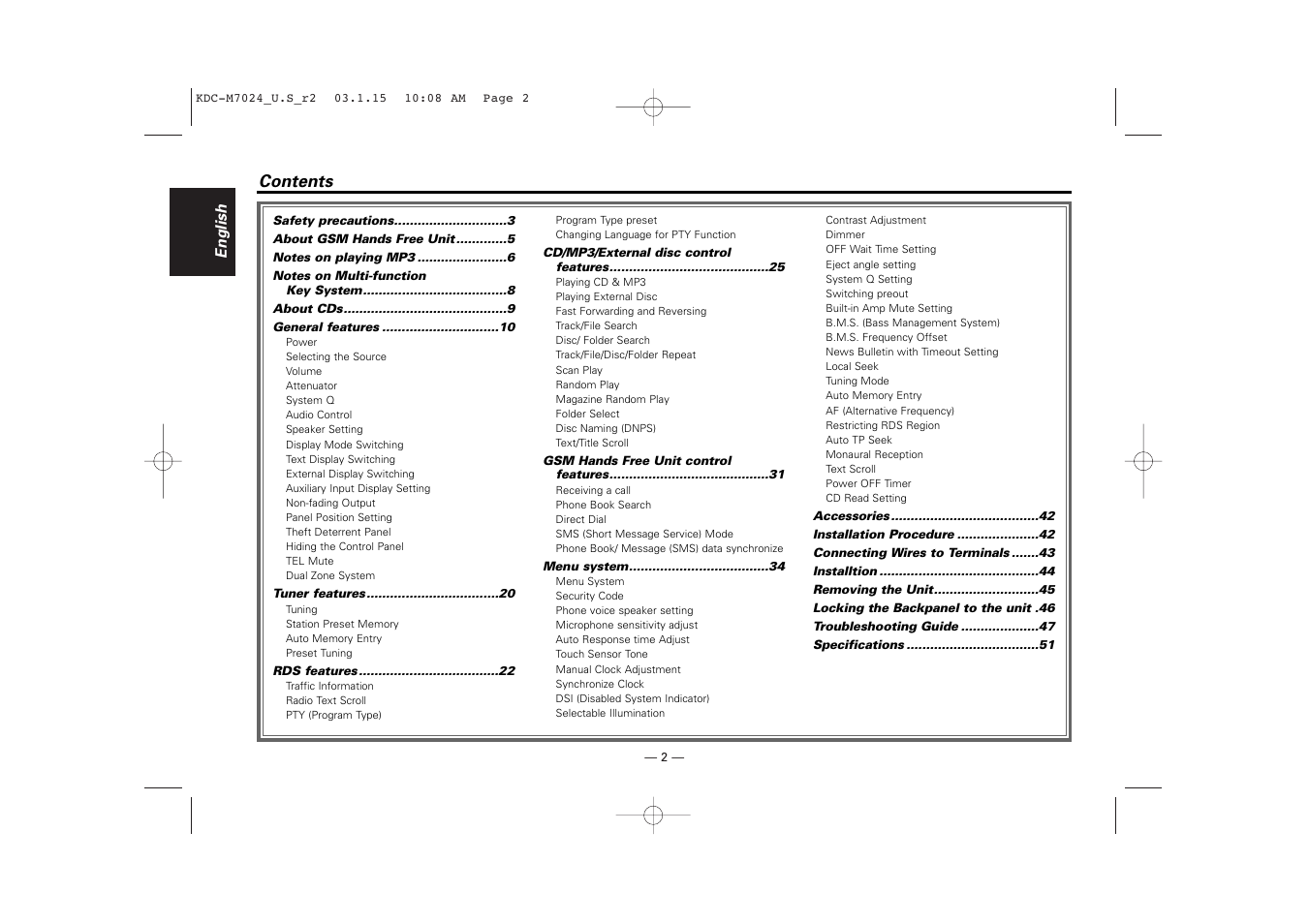 Kenwood KDC-7024 User Manual | Page 2 / 52