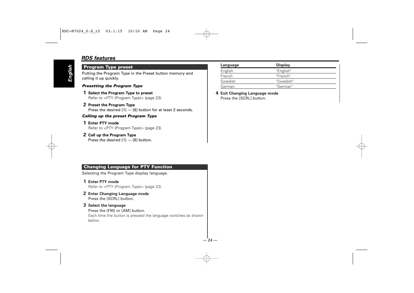 Kenwood KDC-7024 User Manual | Page 24 / 52