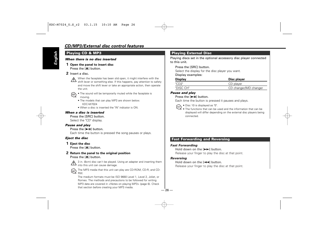 Kenwood KDC-7024 User Manual | Page 26 / 52