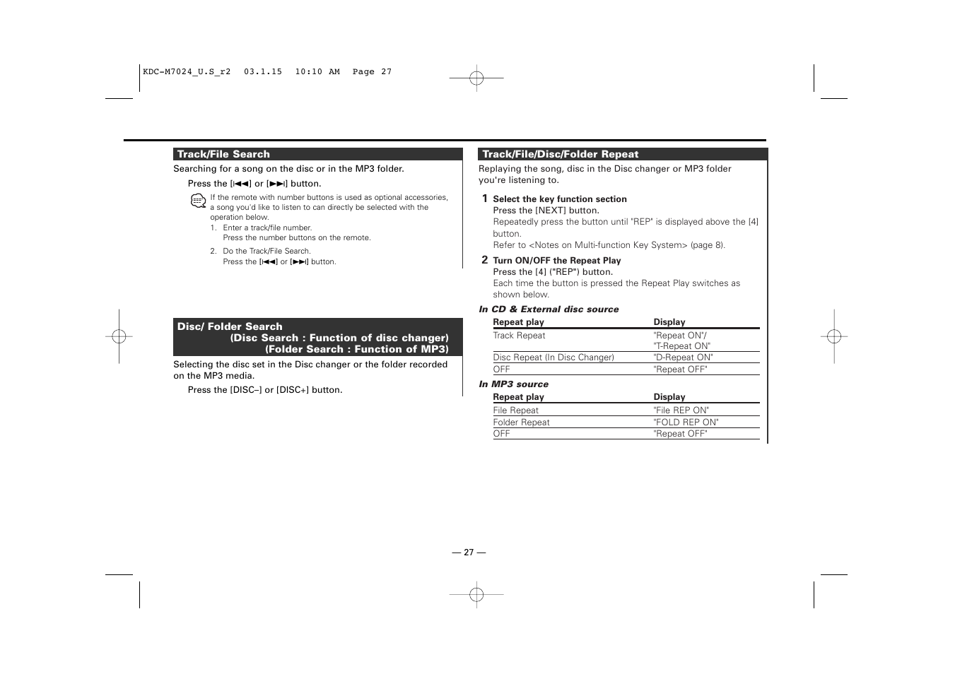 Kenwood KDC-7024 User Manual | Page 27 / 52