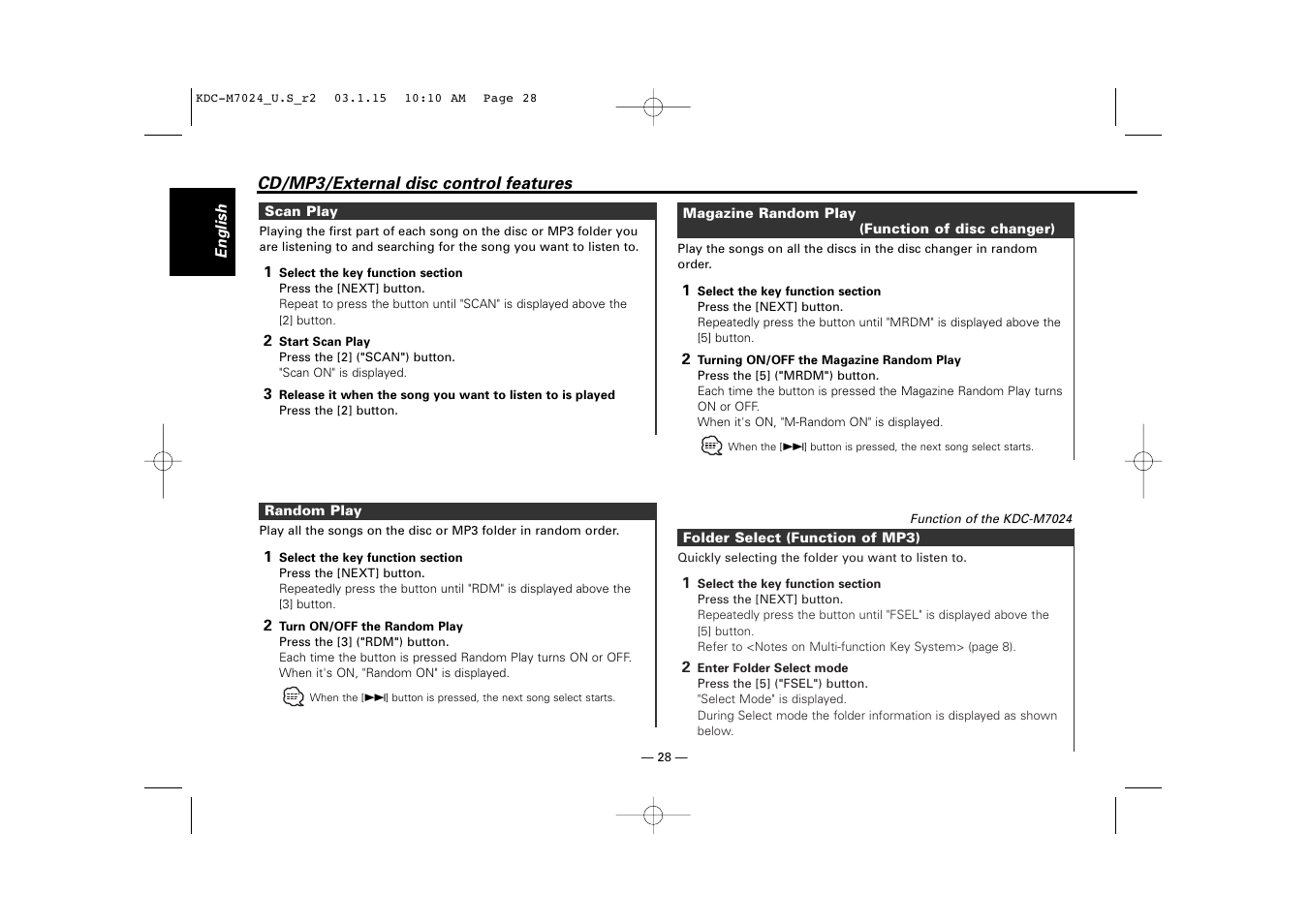 Kenwood KDC-7024 User Manual | Page 28 / 52