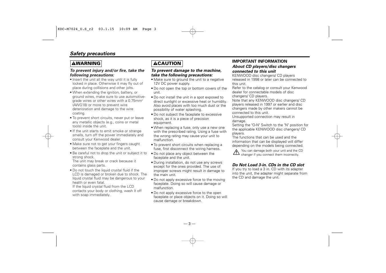 Kenwood KDC-7024 User Manual | Page 3 / 52