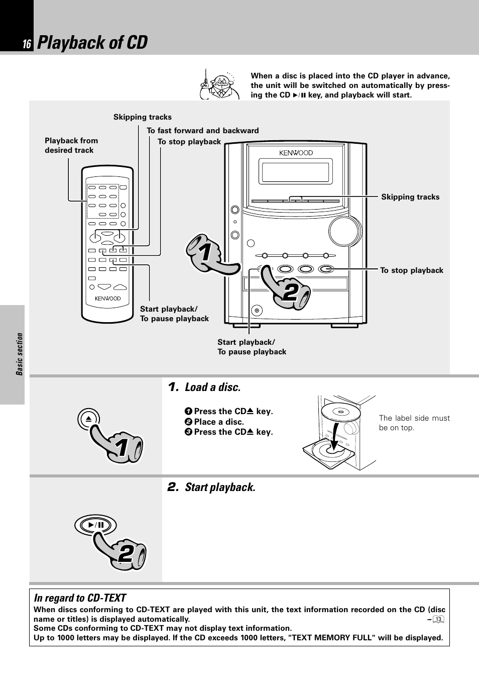 Playback of cd | Kenwood HM-332 User Manual | Page 16 / 48